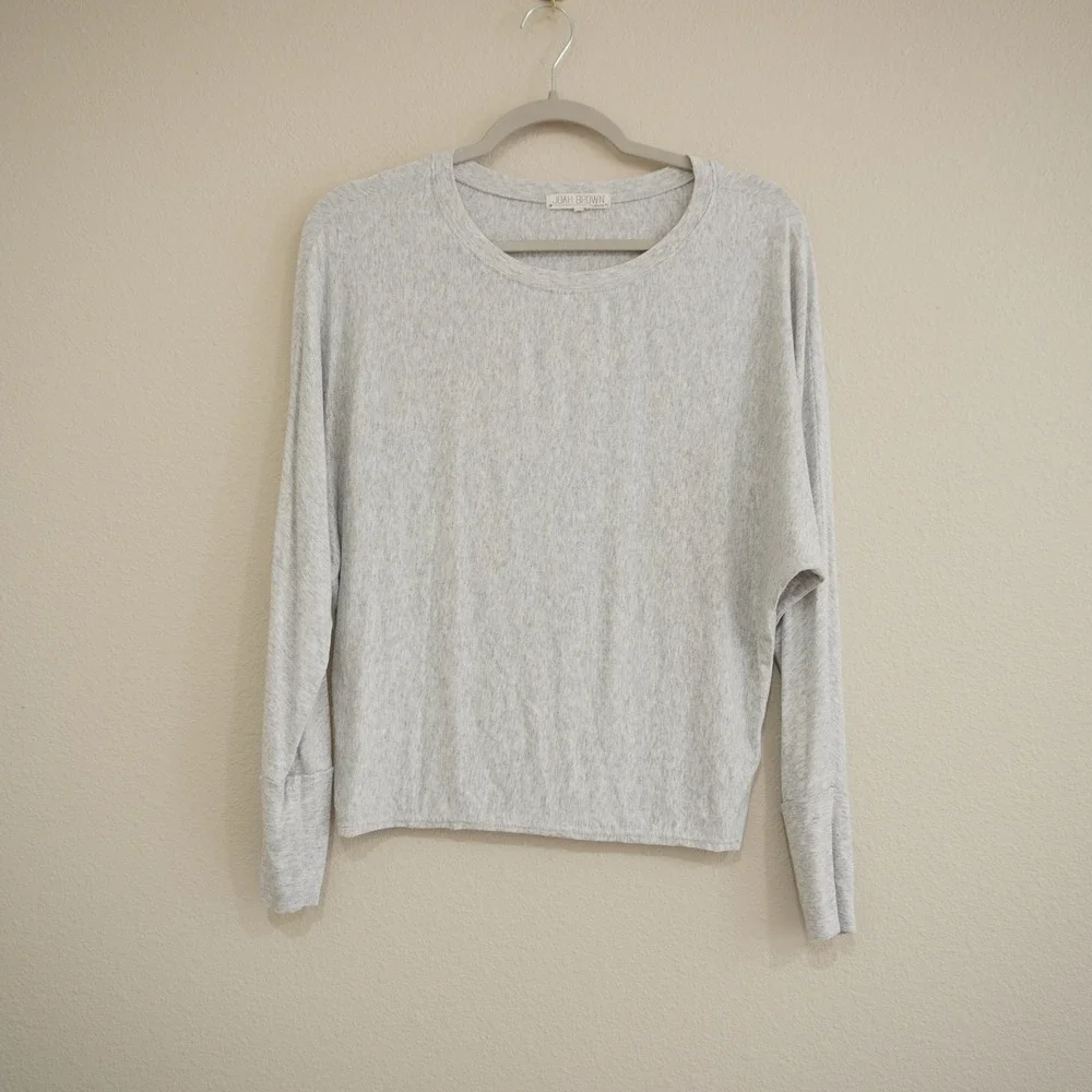 Joah Brown Long Sleeve Shirt Grey Heathered Dolman One Size Cozy Athleisure Soft
